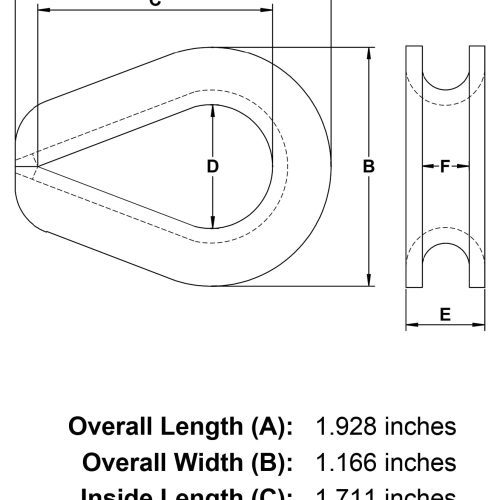 one eighth inch Light Duty Wire Rope Thimble specification diagram