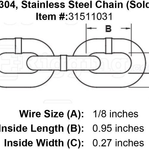 one eighth inch Stainless Chain specification diagram