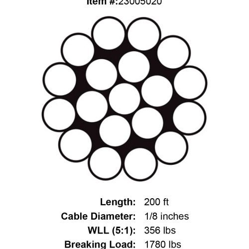 one eighth x 200 foot 1 x 19 grade 316 stainless cable specification diagram