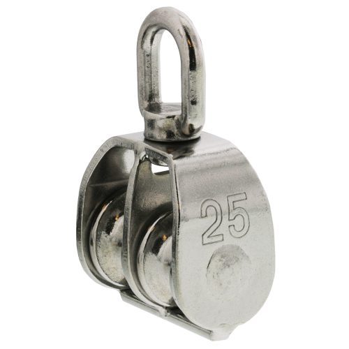 1/4" Rope x 1" Sheave Stainless Steel Double Sheave Swivel Eye Block#Size_1/4"