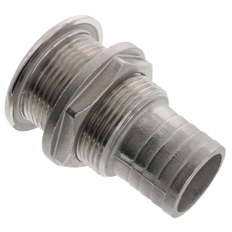 one quarter inch stainless steel low profile thru hull fitting hose connection