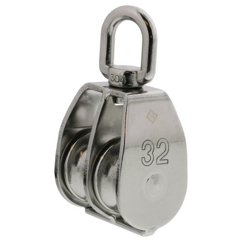 5/16" Rope x 1-1/4" Sheave Stainless Steel Double Sheave Swivel Eye Block#Size_5/16"