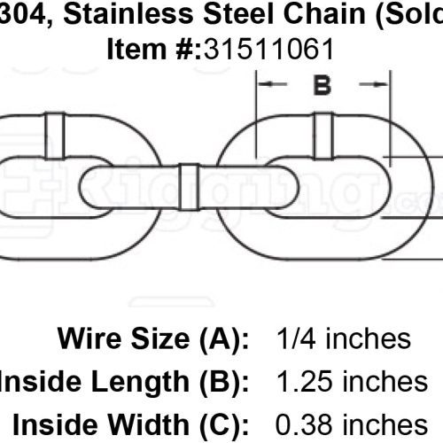 quarter inch Stainless Chain specification diagram