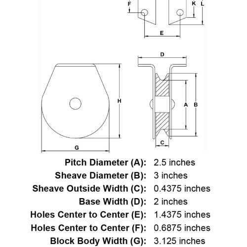 quarter inch hd stainless flat mount block specification diagram