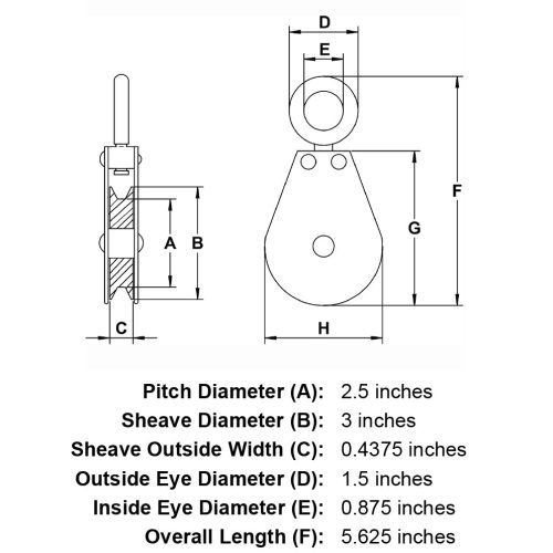 quarter inch hd stainless swivel eye block specification diagram