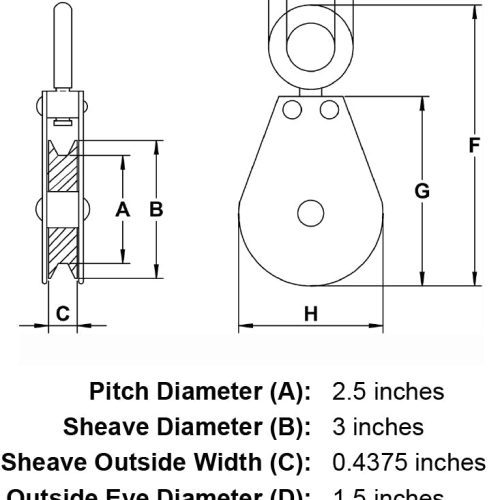 quarter inch hd swivel eye block specification diagram