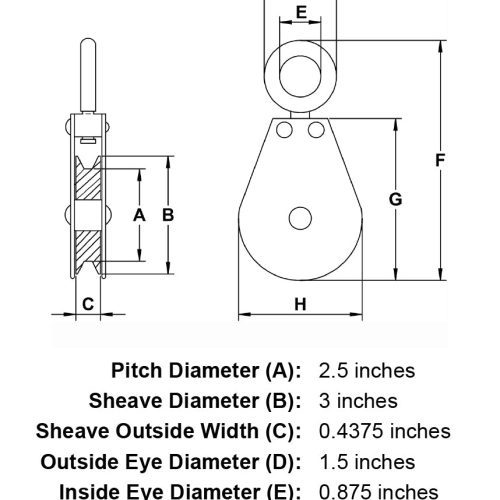 quarter inch hd swivel eye snatch block specification diagram