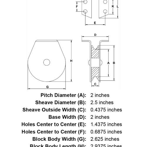 quarter inch stainless flat mount block specification diagram