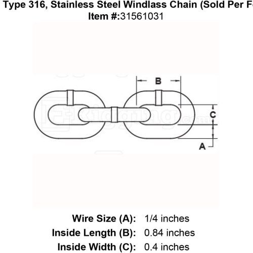 quarter inch stainless windlass chain specification diagram