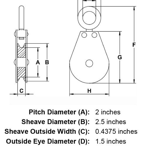 quarter inch swivel eye block specification diagram