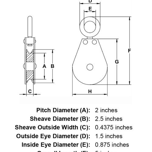 quarter inch swivel eye snatch block specification diagram