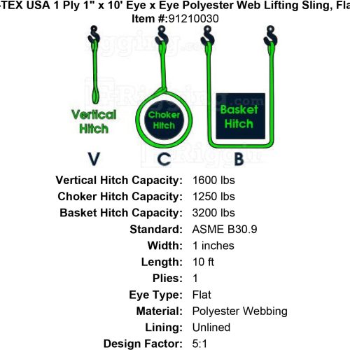 thor tex usa 1 ply 1 10 eye eye sling flat eyes specification diagram