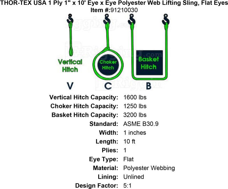 thor tex usa 1 ply 1 10 eye eye sling flat eyes specification diagram