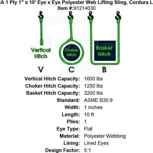 thor tex usa 1 ply 1 10 eye eye sling lined flat eyes specification diagram