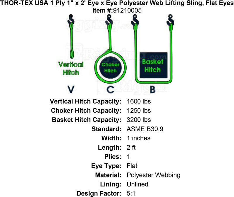 thor tex usa 1 ply 1 2 eye eye sling flat eyes specification diagram