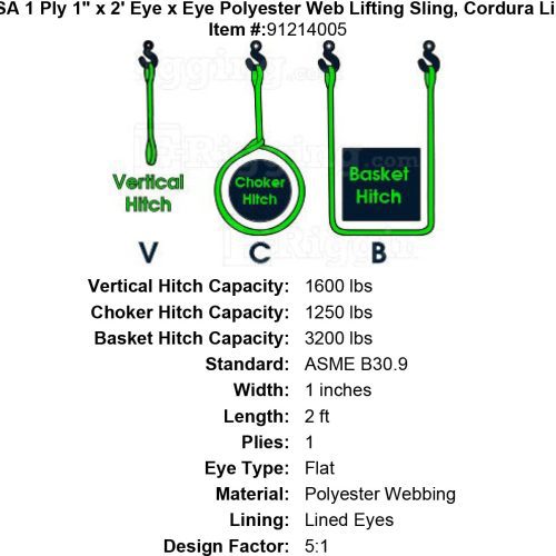 thor tex usa 1 ply 1 2 eye eye sling lined flat eyes specification diagram