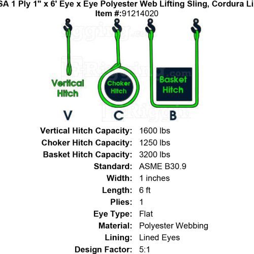 thor tex usa 1 ply 1 6 eye eye sling lined flat eyes specification diagram