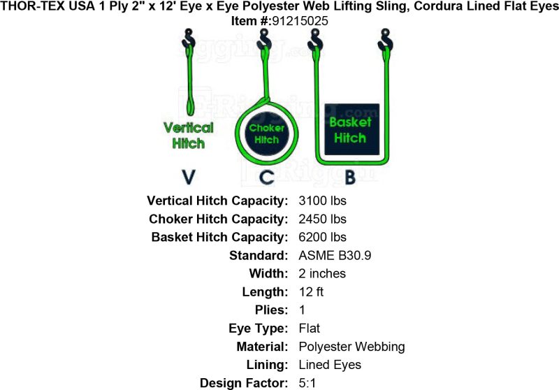 thor tex usa 1 ply 2 12 eye eye sling lined flat eyes specification diagram