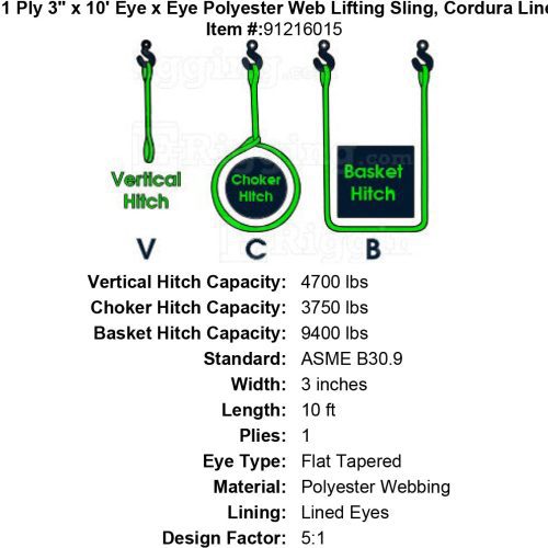 thor tex usa 1 ply 3 10 eye eye sling lined tapered eyes specification diagram