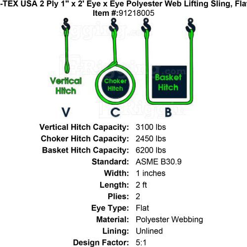 thor tex usa 2 ply 1 2 eye eye sling flat eyes specification diagram