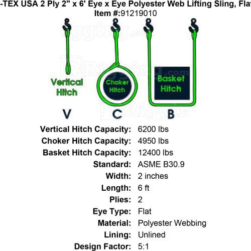 thor tex usa 2 ply 2 6 eye eye sling flat eyes specification diagram