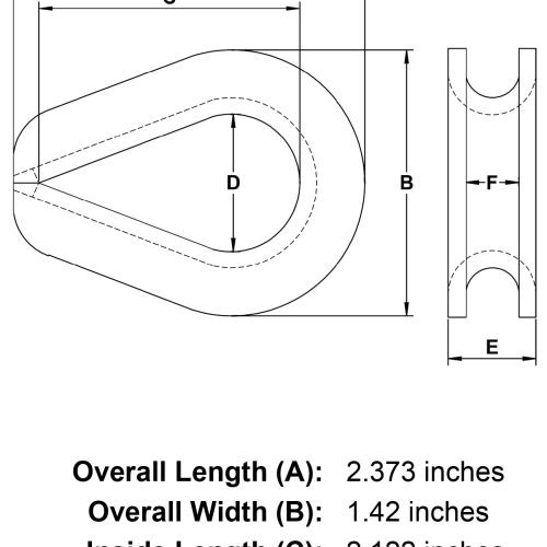 three eighths inch Light Duty Wire Rope Thimble specification diagram