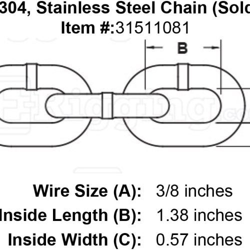 three eighths inch Stainless Chain specification diagram