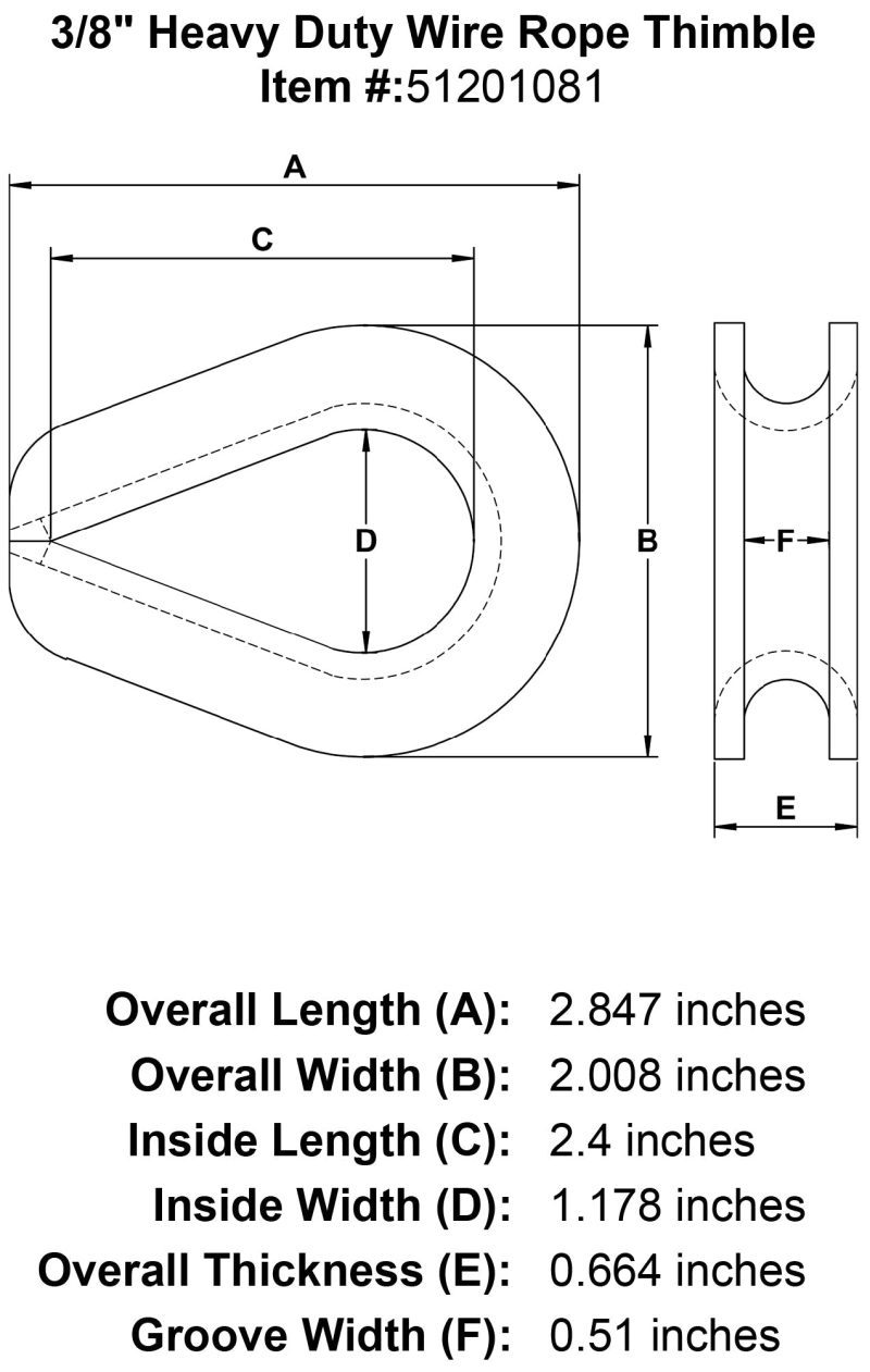 three eighths inch Wire Rope Thimble specification diagram