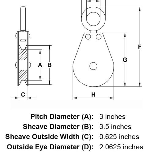 three eighths inch swivel eye block specification diagram