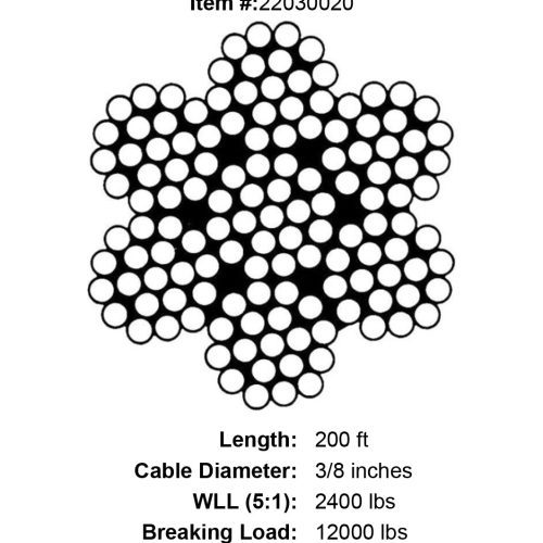 three eighths x 200 foot stainless cable specification diagram