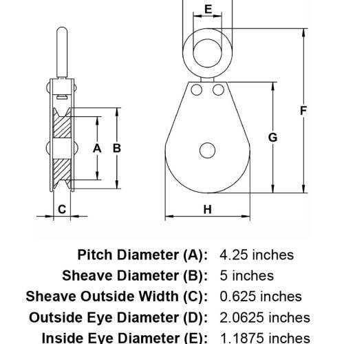 three eigths inch hd swivel eye snatch block specification diagram