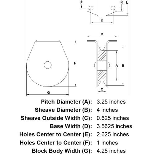 three eigths inch md stainless flat mount block specification diagram