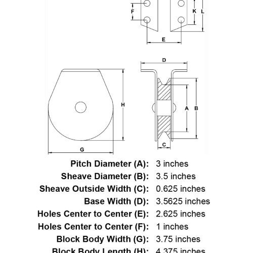 three eigths inch stainless flat mount block specification diagram