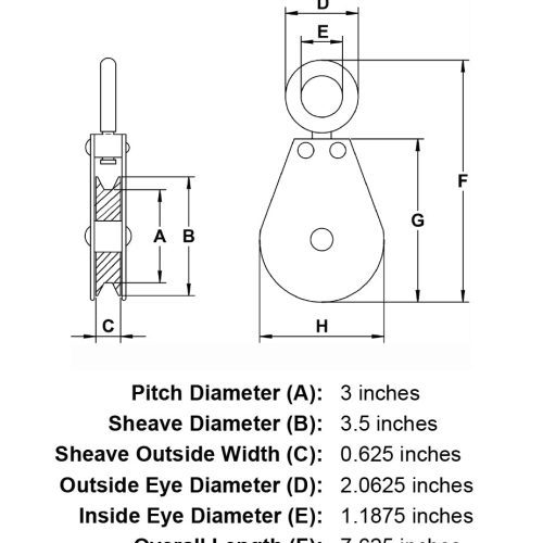 three eigths inch swivel eye snatch block specification diagram