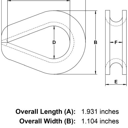 three sixteenths inch Light Duty Wire Rope Thimble specification diagram