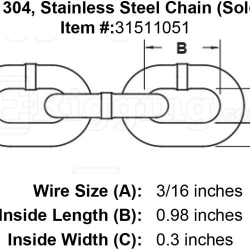 three sixteenths inch Stainless Chain specification diagram