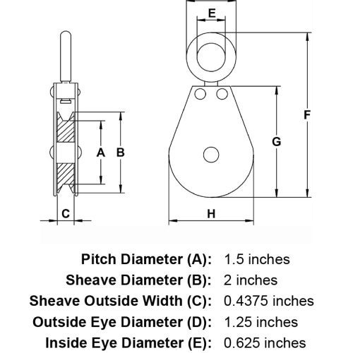 three sixteenths inch hd swivel eye snatch block specification diagram