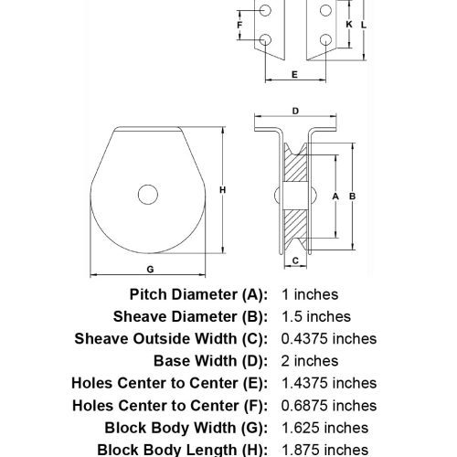 three sixteenths inch stainless flat mount block specification diagram