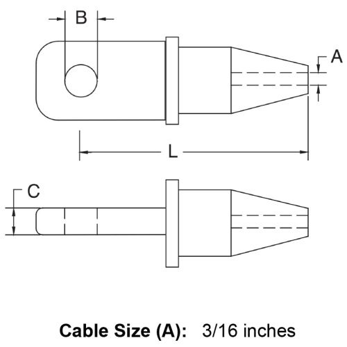 three sixteenths inch stainless steel swageless eye specification diagram