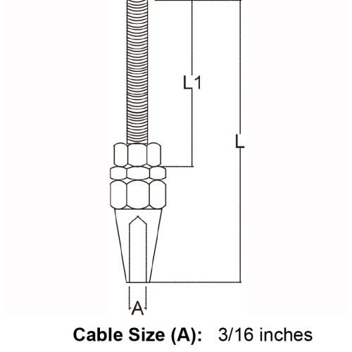 three sixteenths inch stainless steel swageless stud specification diagram