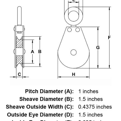 three sixteenths inch swivel eye block specification diagram