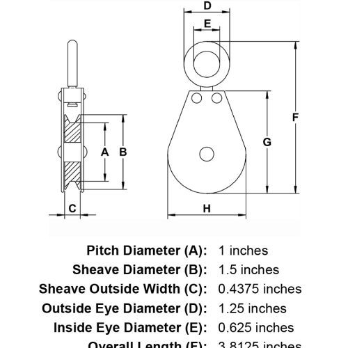 three sixteenths inch swivel eye snatch block specification diagram