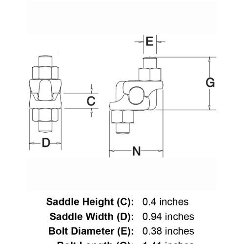 three sixteenths quarter inch hot dip galvanized double saddle clip specification diagram