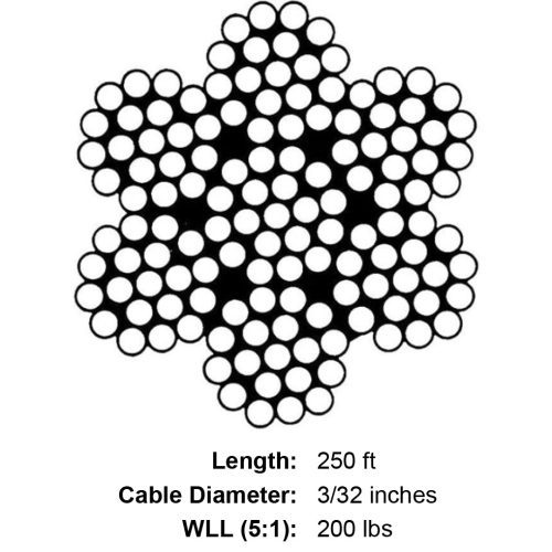 three thirty seconds inch x 250 foot hot dip galvanized cable specification diagram