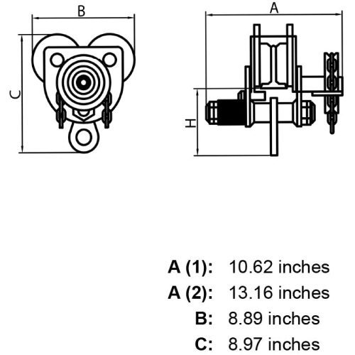 tyler two ton geared trolley specification diagram